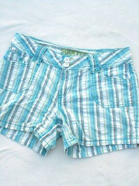 Teal Blue Vertical Striped Juniors 9 / 10 Shorts lightweight Comfy Casual Cute